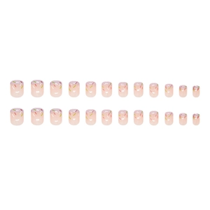 24pcs pink gradient press-on nails with colorful candy stripe patterns