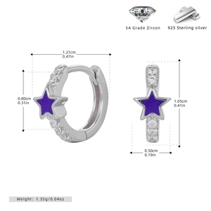 Detail of purple star-shaped 925 sterling silver earrings with 5A grade zircon stones