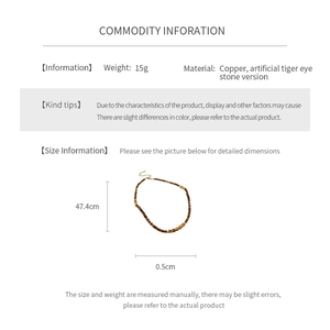 Detailed size chart for square tiger eye stone necklace with material and weight info