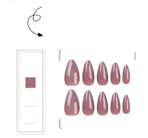 Detailed set of 10 almond-shaped press-on nails in elegant glossy dusty rose pink
