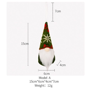 Detailed size chart for Rudolf Christmas gnome pendant with knit hat and dimensions
