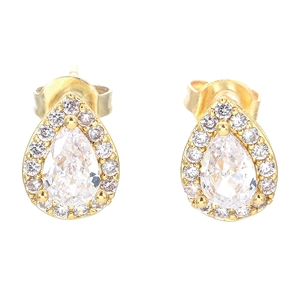 Waterdrop Pear Shaped Halo Stud Earrings Copper Cubic Zirconia Elegant Fashion Jewelry Accessory For Women Niche Style