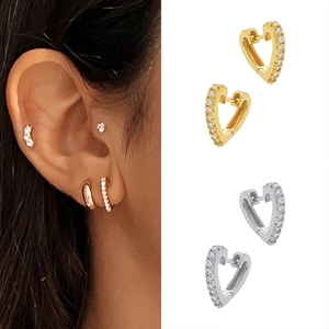 Elegant heart-shaped hoop earrings with micro-pave crystals in gold and silver finishes