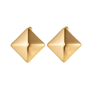 Luxurious geometric gold rhombus stud earrings in polished stainless steel for women