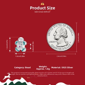 Detailed S925 sterling silver gingerbread man charm dimensions and coin comparison