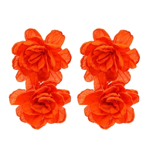 Handmade orange fabric floral earrings with layered petals and vintage bohemian style