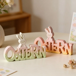 Easter rabbit and Ostern letter tabletop decoration with macaron gradient colors