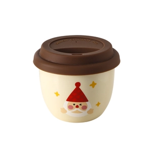 Christmas Santa ceramic coffee cup with brown silicone lid and cute cartoon pattern
