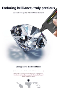 Macro shot of D color Moissanite stone being tested with a diamond tester pen