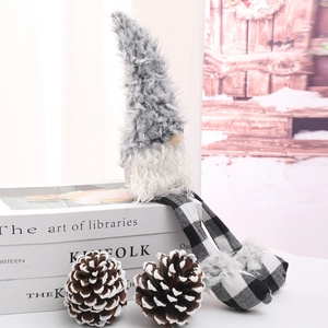 Nordic Christmas long-legged plush gnome figurine on decorative books for winter home decor