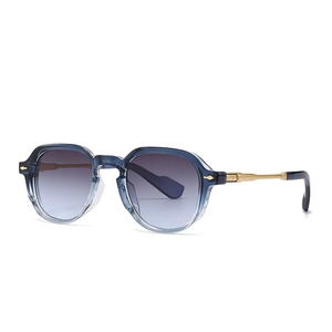 Vintage narrow square sunglasses with blue gradient frames and gold metal temples