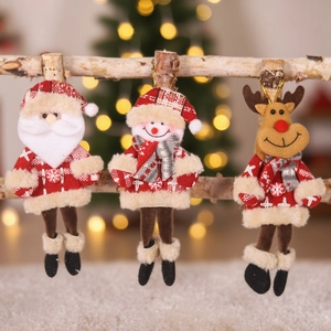 Three-piece set of Christmas tree plush ornaments featuring Santa, Snowman, and Reindeer