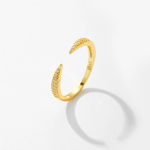 Elegant S925 sterling silver open ring in gold finish with sparkling white zircon stones