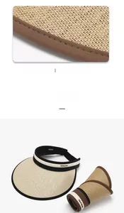 Detail view of foldable straw sun visor showing woven texture and roll-up portable design