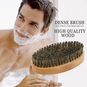 Premium wood handle beard brush with dense bristles for men's grooming and styling