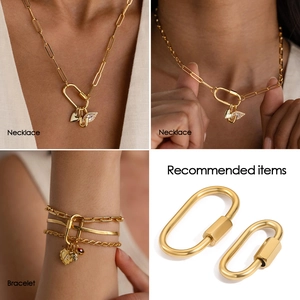 Gold carabiner necklace and bracelet set with heart, eye, and initial pendants