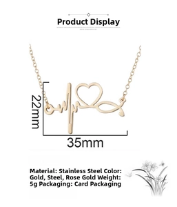 Detailed dimension view of golden stethoscope heartbeat pendant necklace 22mm x 35mm