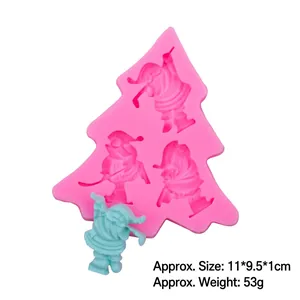 Pink Christmas tree silicone mold for Santa cake toppers with dimensions 11x9.5x1cm