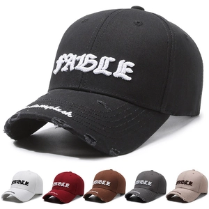 Vintage Distressed Baseball Cap Cotton Raised Letter Embroidery Streetwear Adjustable Retro Sun Shade Hat For Men Women