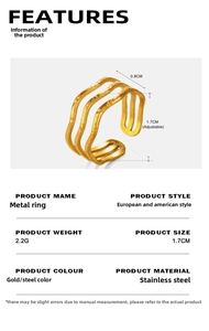 Detailed size specifications for triple-layered wavy stainless steel adjustable ring