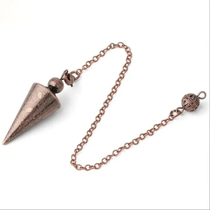 Antikes Bronze-Metallpendel in konischer Form mit verzierter Kette und Kugelgriff