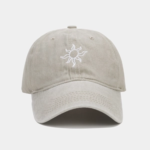 British retro khaki baseball cap with white sun embroidery and curved brim for sun protection