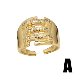 Elegant gold-plated bear ring with triple rows of zircon stones on an open band
