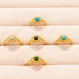 Adjustable 304 stainless steel rings with sunburst design and various colorful gemstones