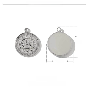 Detailed parameter view of stainless steel sun face pendant with 14mm diameter
