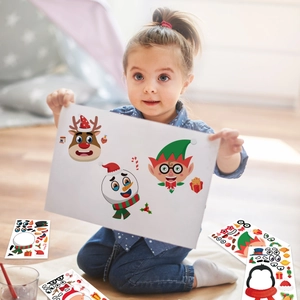 Christmas DIY face puzzle stickers with reindeer and snowman for kids craft parties