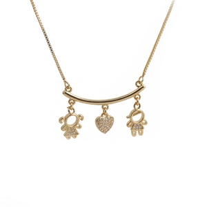 Copper Zircon Heart Boy Girl Pendant Necklace Gold Plated Family Love Jewelry Gift For Women
