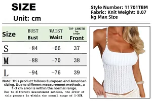 Detailed size chart for the sexy knitted halter backless crop top in S, M, and L