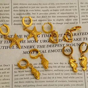 18k gold plated stainless steel marine series earrings with starfish and seahorse charms