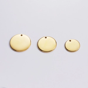 Three sizes of 18k gold-plated stainless steel round pendant charms for DIY jewelry making
