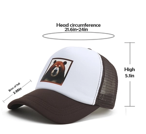 Dimensioni dettagliate per questo cappello trucker in mesh con stampa di orso