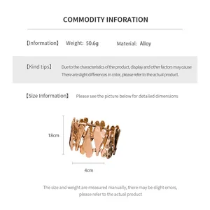 Size chart for heart metal cuff bracelet with 18cm circumference and 4cm width