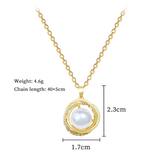 Detailed dimensions of gold bird nest pearl pendant necklace with size annotations