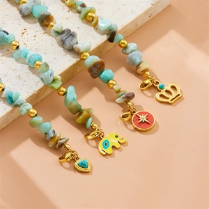 Bohemian beaded bracelets with turquoise heart and gold elephant charms for women