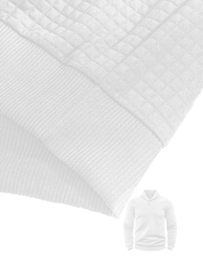 Detail of white waffle texture fabric and polo collar with buttons on men's sweatshirt