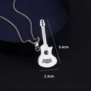 Silver guitar pendant necklace made of stainless steel for a stylish musician look