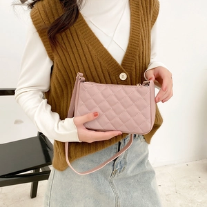Pink quilted faux leather shoulder bag with a slim strap for minimalist daily wear