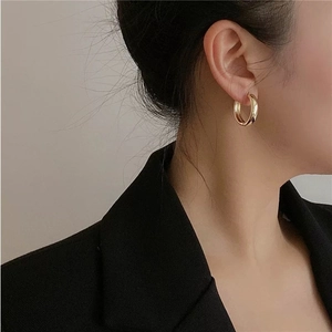 Chunky Hoop Earrings Stainless Steel Gold Plated High Polished Minimalist Geometric Huggie Ear Buckle For Women