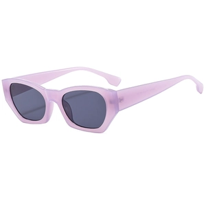 Trendy light purple translucent cat eye sunglasses with grey lenses and thick frame