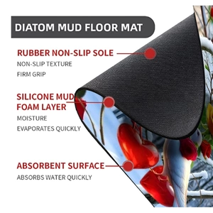 Three-layer structure detail of bird and floral print diatom mud non-slip shower mat