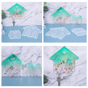 Stampo in silicone fai-da-te per portachiavi a forma di casa con ganci e figure in resina