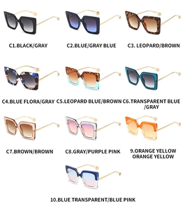 Detailed collection of ten colorful square oversized sunglasses with slim metal temples
