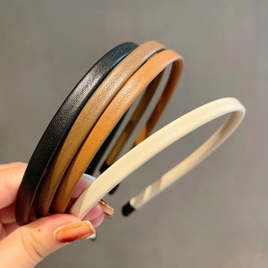 Set of 4 minimalist faux leather headbands in black, brown, caramel and beige