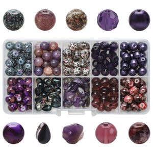 DIY jewelry kit with colorful crackle glass beads and crystals in a 10-grid storage box