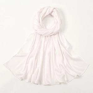 Elegant pale pink bubble satin headscarf with soft texture and refined stitched edges