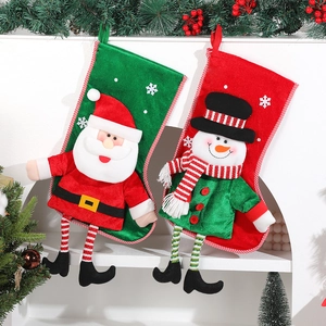 Christmas Stockings Plush Knit Long Legs Santa Claus Snowman Character Festive Fireplace Hanging Ornament Home Decor Gift Bag